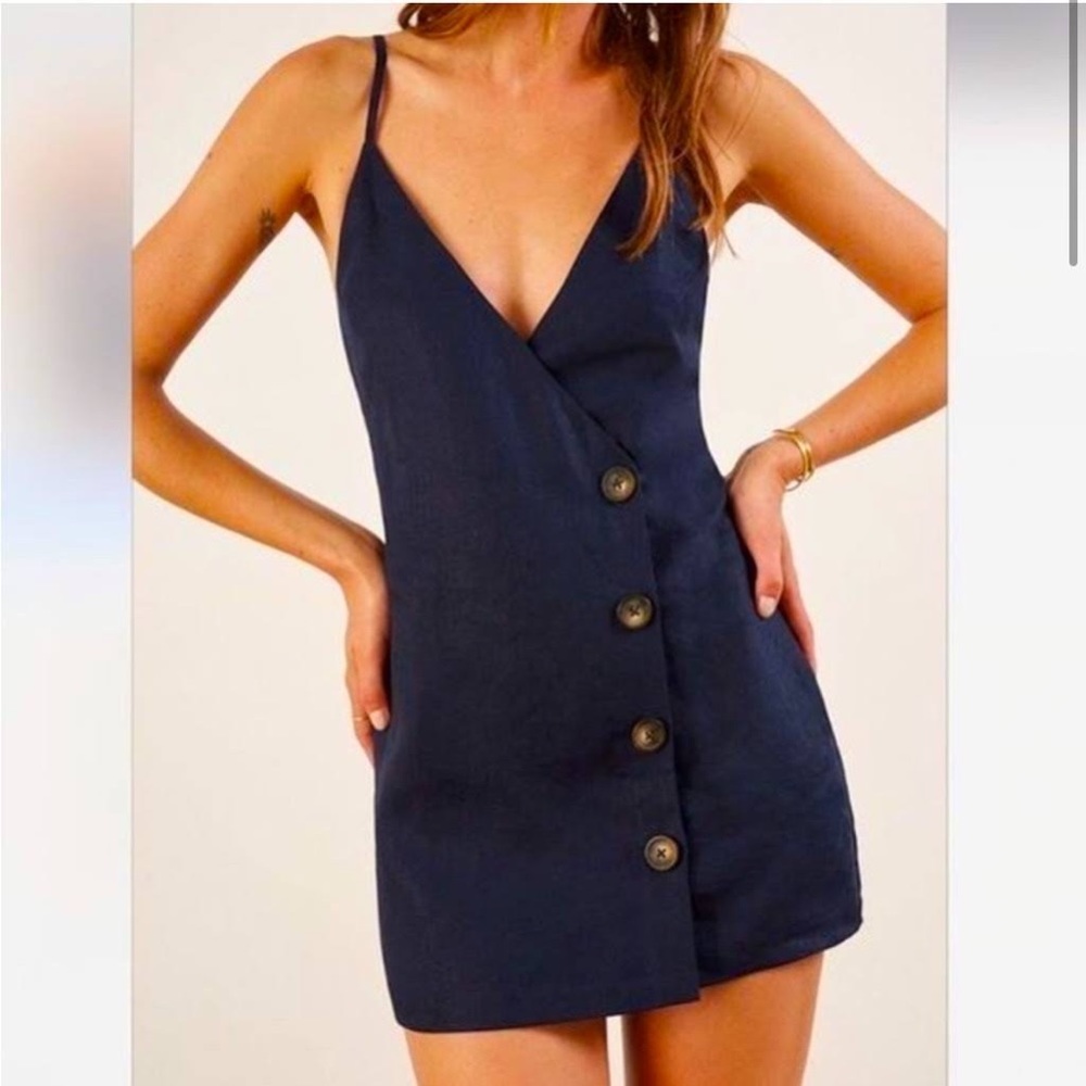 Reformation navy linen mini dress